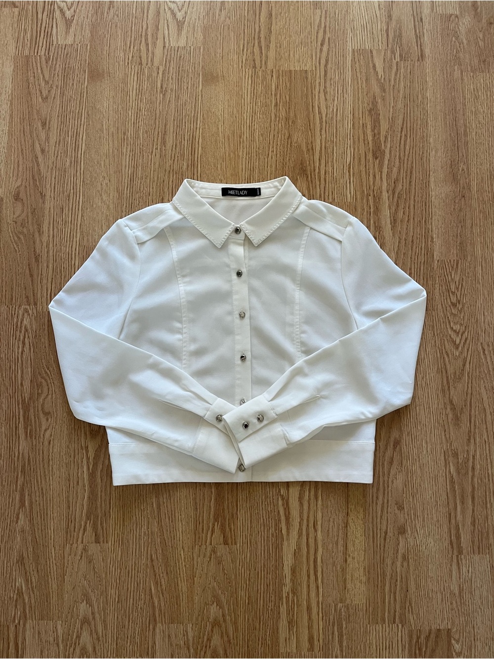 MeetLady White Dress Shirt with Grey Buttons Size XS
